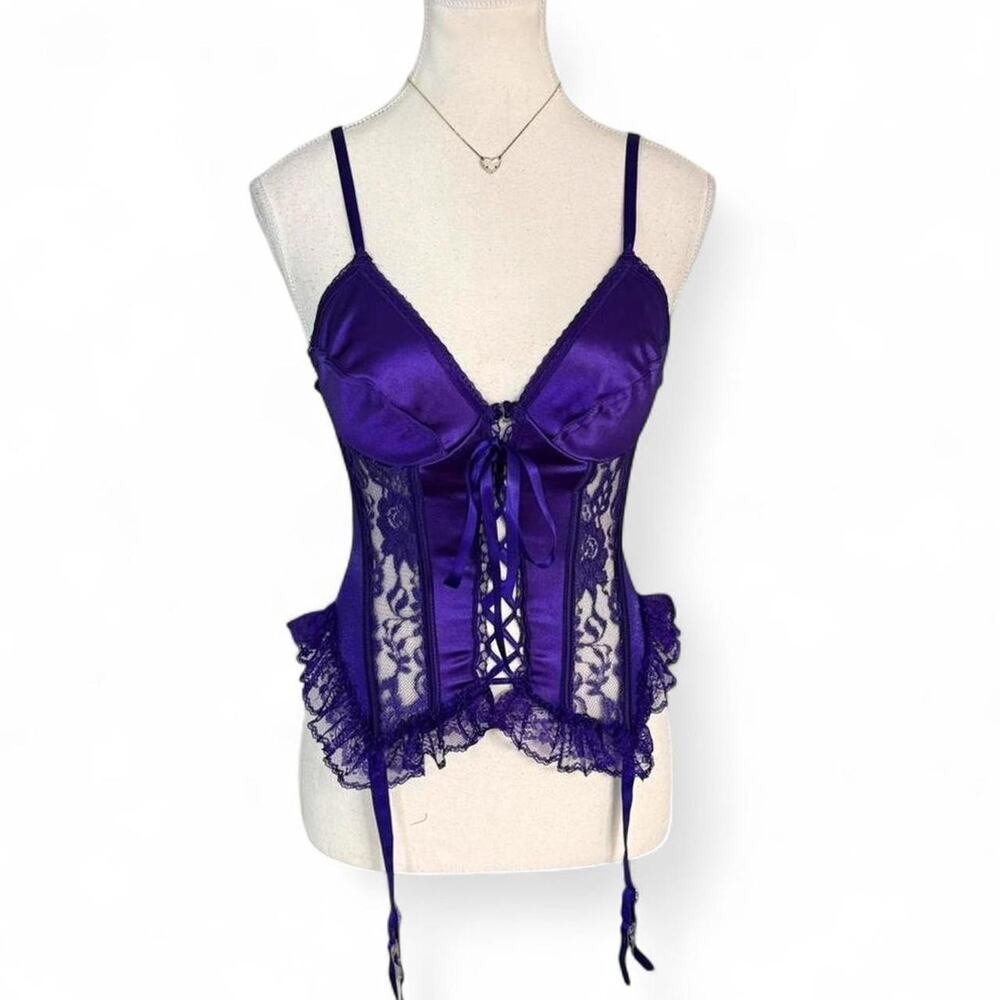Enchanting Purple Corset Grunge Goth Y2K 2000s Tank Lace Trim Small grunge alt